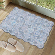 Blue Moroccan Pattern Scalloped Rug Ultra-Thin Soft Washable Low Pile Carpet