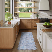 Blue Moroccan Pattern Scalloped Rug Ultra-Thin Soft Washable Low Pile Carpet