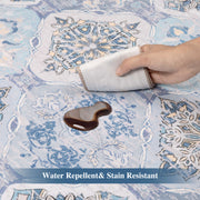 Blue Moroccan Pattern Scalloped Rug Ultra-Thin Soft Washable Low Pile Carpet
