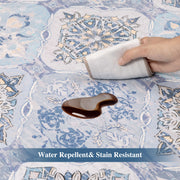 Blue Moroccan Pattern Scalloped Rug Ultra-Thin Soft Washable Low Pile Carpet