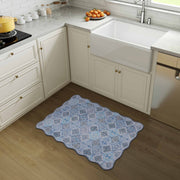 Blue Moroccan Pattern Scalloped Rug Ultra-Thin Soft Washable Low Pile Carpet