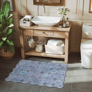 Blue Moroccan Pattern Scalloped Rug Ultra-Thin Soft Washable Low Pile Carpet