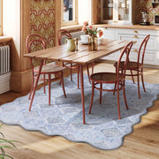 Blue Moroccan Pattern Scalloped Rug Ultra-Thin Soft Washable Low Pile Carpet