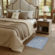 Blue Moroccan Pattern Scalloped Rug Ultra-Thin Soft Washable Low Pile Carpet