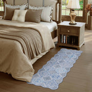 Blue Moroccan Pattern Scalloped Rug Ultra-Thin Soft Washable Low Pile Carpet