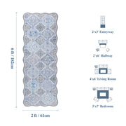 Blue Moroccan Pattern Scalloped Rug Ultra-Thin Soft Washable Low Pile Carpet