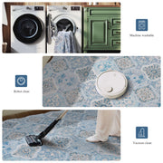 Blue Moroccan Pattern Scalloped Rug Ultra-Thin Soft Washable Low Pile Carpet