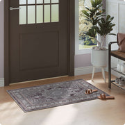 Brown Vintage Area Rug Machine Washable Durable Low Pile Non-Slip Carpet