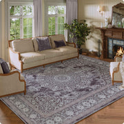 Brown Vintage Area Rug Machine Washable Durable Low Pile Non-Slip Carpet