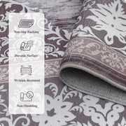 Brown Vintage Area Rug Machine Washable Durable Low Pile Non-Slip Carpet