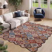 Caramel Scalloped Soft Moroccan Rug Washable Ultra-Thin Non-Slip Carpet