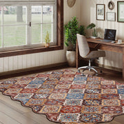 Caramel Scalloped Soft Moroccan Rug Washable Ultra-Thin Non-Slip Carpet