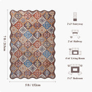 Caramel Scalloped Soft Moroccan Rug Washable Ultra-Thin Non-Slip Carpet