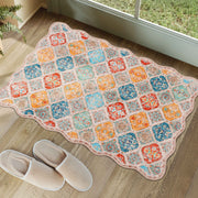Colorful Scalloped Moroccan Area Rug Soft Lightweight Washable Low Pile Carpet