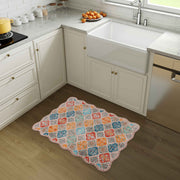 Colorful Scalloped Moroccan Area Rug Soft Lightweight Washable Low Pile Carpet