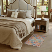 Colorful Scalloped Moroccan Area Rug Soft Lightweight Washable Low Pile Carpet