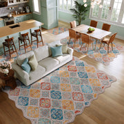 Colorful Scalloped Moroccan Area Rug Soft Lightweight Washable Low Pile Carpet