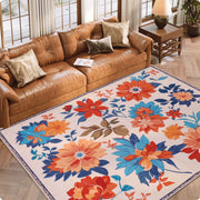 Floral Washable Area Rug Beige Soft Low Pile Non Slip Indoor Doormat