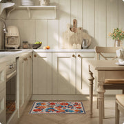 Floral Washable Area Rug Beige Soft Low Pile Non Slip Indoor Doormat