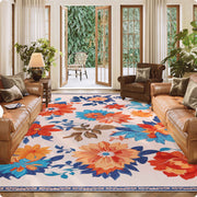 Floral Washable Area Rug Beige Soft Low Pile Non Slip Indoor Doormat