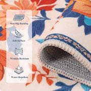 Floral Washable Area Rug Beige Soft Low Pile Non Slip Indoor Doormat