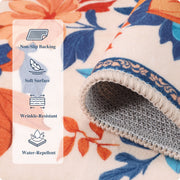Floral Washable Area Rug Beige Soft Low Pile Non Slip Indoor Doormat