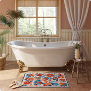 Floral Washable Area Rug Beige Soft Low Pile Non Slip Indoor Doormat