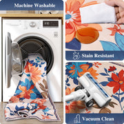 Floral Washable Area Rug Beige Soft Low Pile Non Slip Indoor Doormat