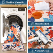 Floral Washable Area Rug Beige Soft Low Pile Non Slip Indoor Doormat