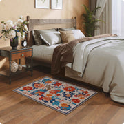 Floral Washable Area Rug Beige Soft Low Pile Non Slip Indoor Doormat