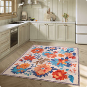Floral Washable Area Rug Beige Soft Low Pile Non Slip Indoor Doormat