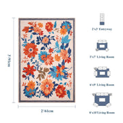 Floral Washable Area Rug Beige Soft Low Pile Non Slip Indoor Doormat