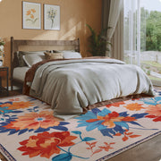 Floral Washable Area Rug Beige Soft Low Pile Non Slip Indoor Doormat