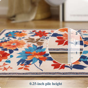 Floral Washable Area Rug Beige Soft Low Pile Non Slip Indoor Doormat
