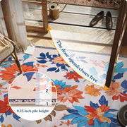 Floral Washable Area Rug Beige Soft Low Pile Non Slip Indoor Doormat