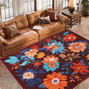 Floral Washable Area Rug Soft Stain Resistant Non-Slip Brown Boho Carpet