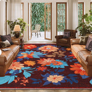 Floral Washable Area Rug Soft Stain Resistant Non-Slip Brown Boho Carpet