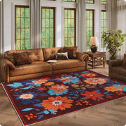 Floral Washable Area Rug Soft Stain Resistant Non-Slip Brown Boho Carpet