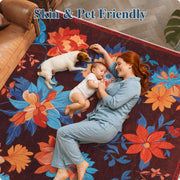 Floral Washable Area Rug Soft Stain Resistant Non-Slip Brown Boho Carpet