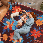 Floral Washable Area Rug Soft Stain Resistant Non-Slip Brown Boho Carpet