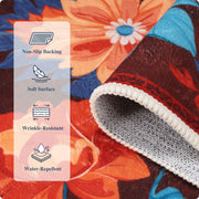 Floral Washable Area Rug Soft Stain Resistant Non-Slip Brown Boho Carpet