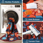 Floral Washable Area Rug Soft Stain Resistant Non-Slip Brown Boho Carpet