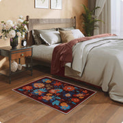 Floral Washable Area Rug Soft Stain Resistant Non-Slip Brown Boho Carpet