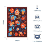Floral Washable Area Rug Soft Stain Resistant Non-Slip Brown Boho Carpet
