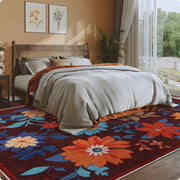 Floral Washable Area Rug Soft Stain Resistant Non-Slip Brown Boho Carpet