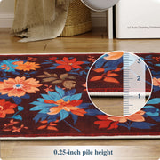 Floral Washable Area Rug Soft Stain Resistant Non-Slip Brown Boho Carpet