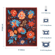 Floral Washable Area Rug Soft Stain Resistant Non-Slip Brown Boho Carpet