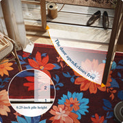 Floral Washable Area Rug Soft Stain Resistant Non-Slip Brown Boho Carpet