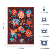 Floral Washable Area Rug Soft Stain Resistant Non-Slip Brown Boho Carpet