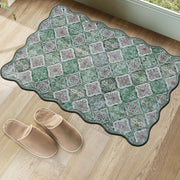 Green Scalloped Moroccan Rug Soft Low-Pile Washable Carpet Indoor Doormat
